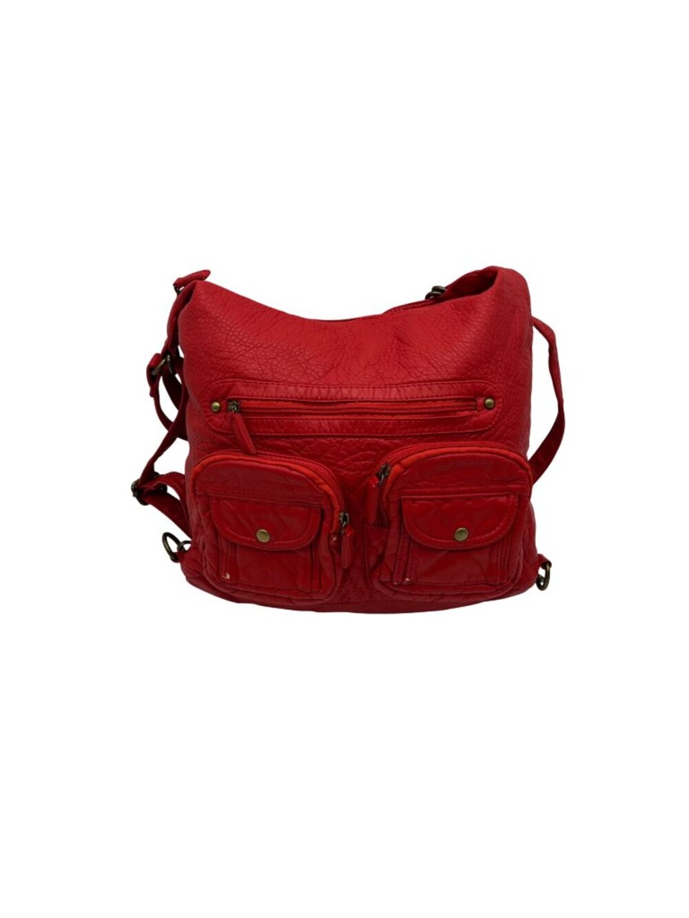 Ampere Creations Red Faux Leather Convertible Backpack Crossbody